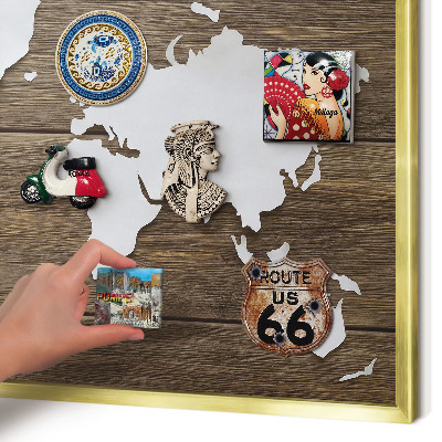 Magnetic board for magnets in a gold frame Wooden map