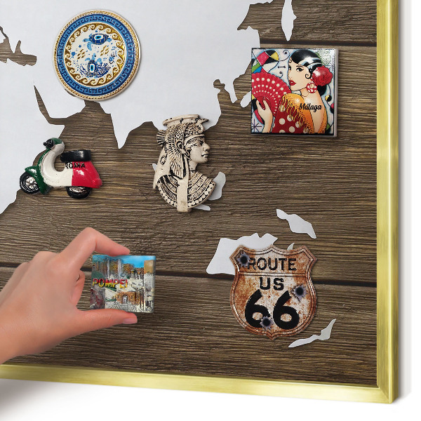 Magnetic board for magnets in a gold frame Wooden map