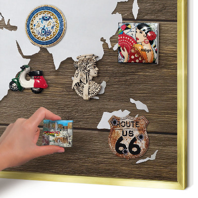 Magnetic board for magnets in a gold frame Wooden map