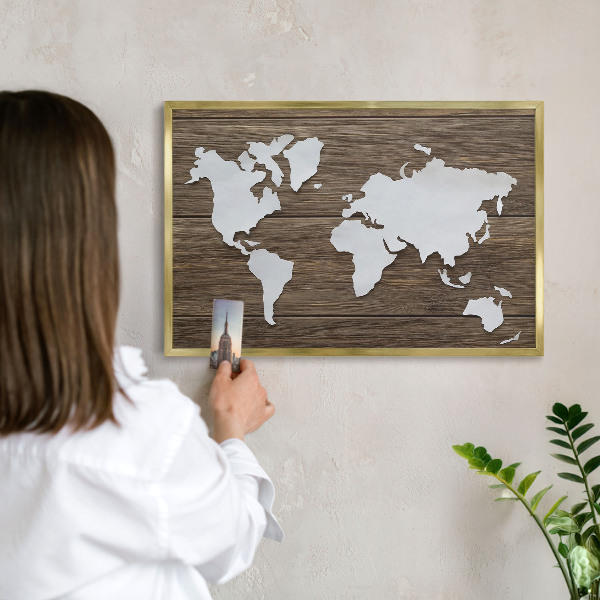 Magnetic board for magnets in a gold frame Wooden map