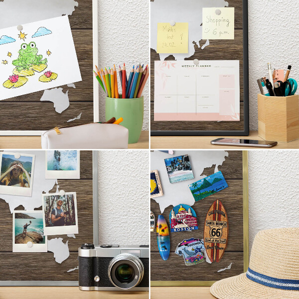 Magnetic board for magnets in a gold frame Wooden map