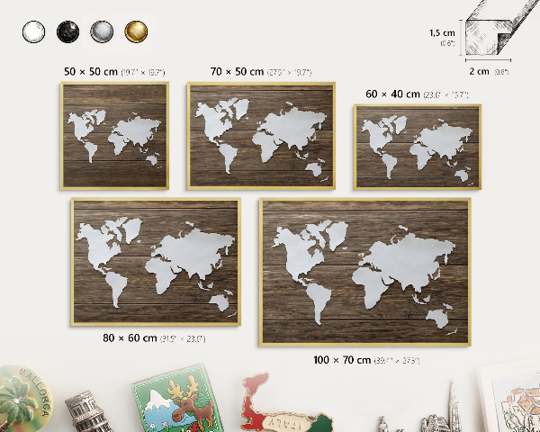 Magnetic board for magnets in a gold frame Wooden map