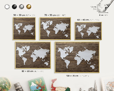 Magnetic board for magnets in a gold frame Wooden map
