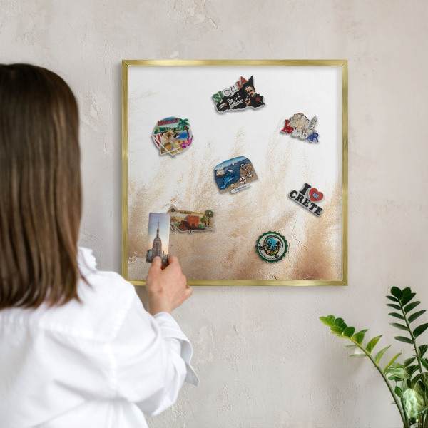 Metal magnet board with a gold frame Essential grasses