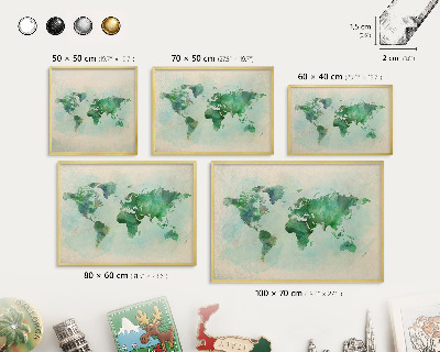 Metal magnet board with a gold frame World map