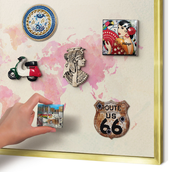 Magnetic board for magnets in a gold frame World map