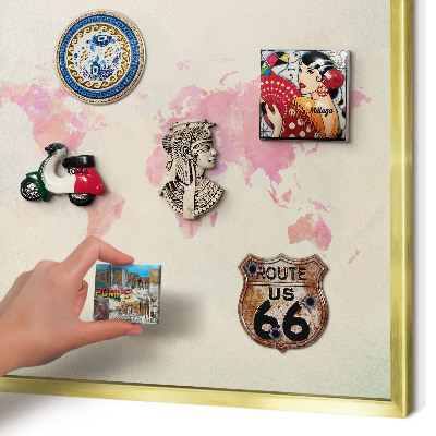 Magnetic board for magnets in a gold frame World map