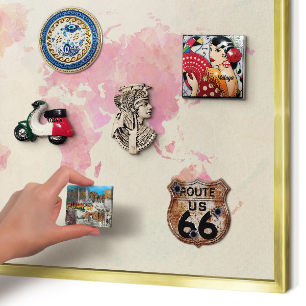 Magnetic board for magnets in a gold frame World map
