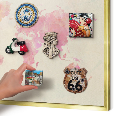 Magnetic board for magnets in a gold frame World map