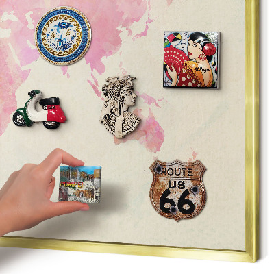 Magnetic board for magnets in a gold frame World map