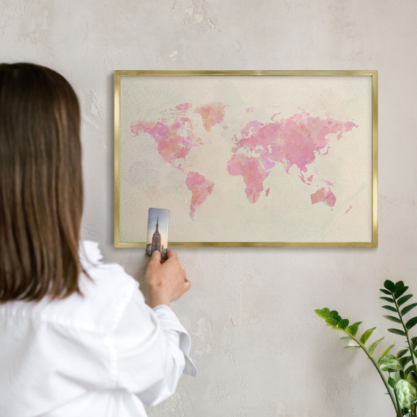 Magnetic board for magnets in a gold frame World map