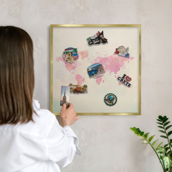 Magnetic board for magnets in a gold frame World map