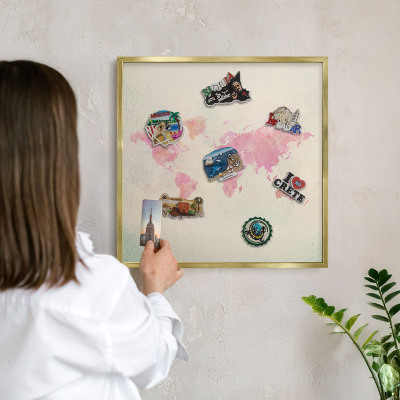 Magnetic board for magnets in a gold frame World map