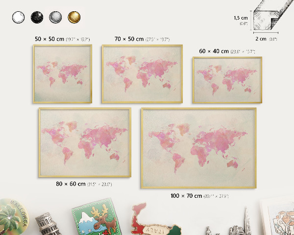 Magnetic board for magnets in a gold frame World map