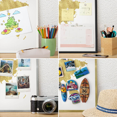 Metal magnet board with a gold frame World map