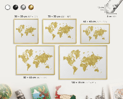 Metal magnet board with a gold frame World map