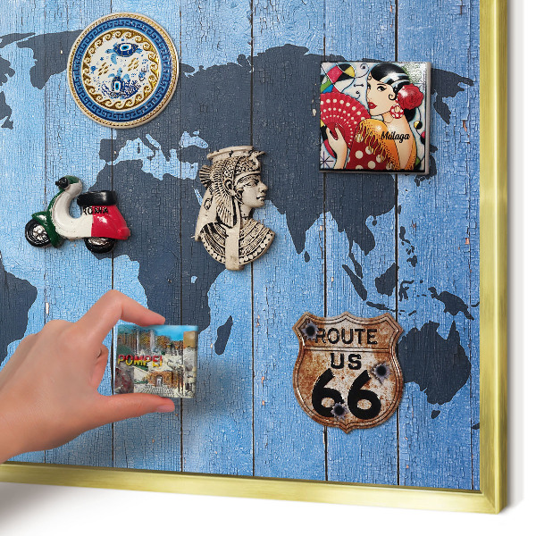 Magnetic board for magnets in a gold frame World map