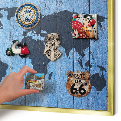 Magnetic board for magnets in a gold frame World map