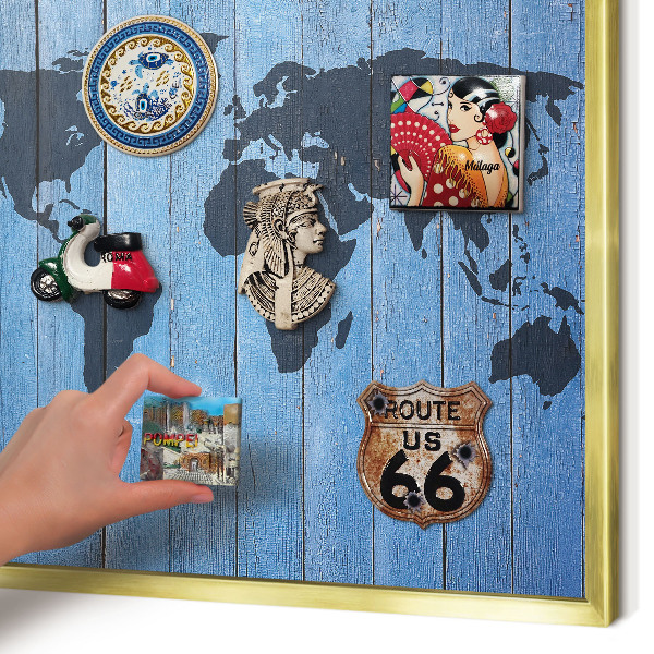 Magnetic board for magnets in a gold frame World map