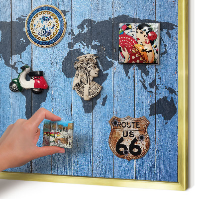 Magnetic board for magnets in a gold frame World map