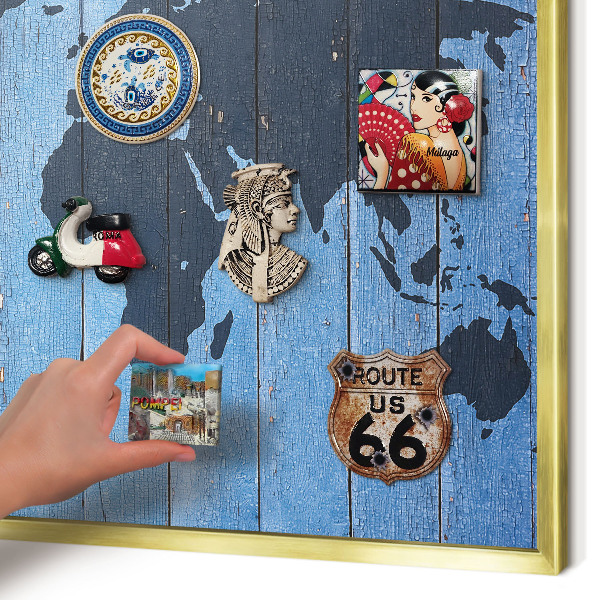 Magnetic board for magnets in a gold frame World map