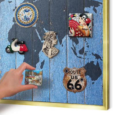 Magnetic board for magnets in a gold frame World map