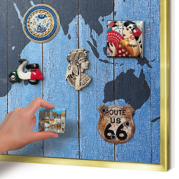 Magnetic board for magnets in a gold frame World map