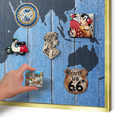 Magnetic board for magnets in a gold frame World map