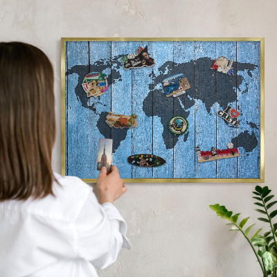 Magnetic board for magnets in a gold frame World map