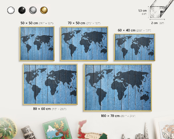 Magnetic board for magnets in a gold frame World map