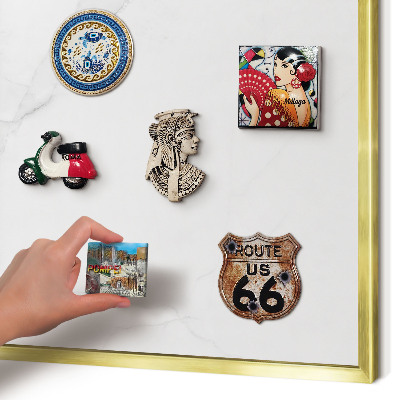 Metal magnet board with a gold frame Marble pattern