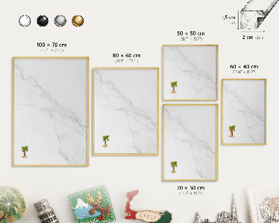 Metal magnet board with a gold frame Marble pattern