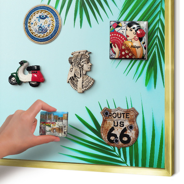 Metal magnet board with a gold frame Green leaves