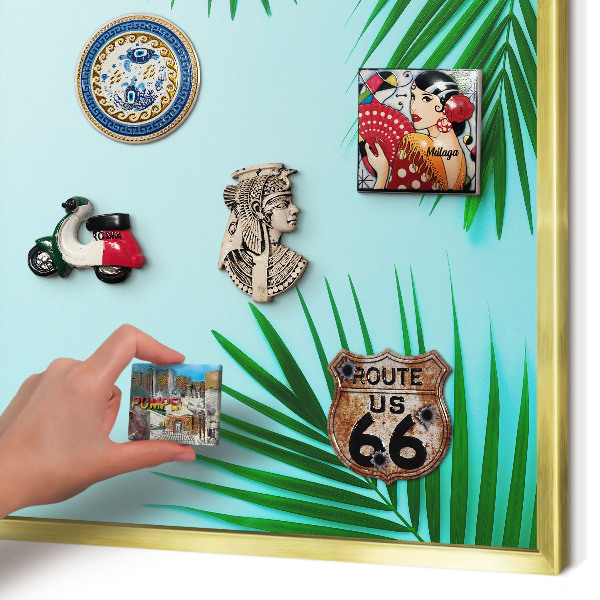 Metal magnet board with a gold frame Green leaves