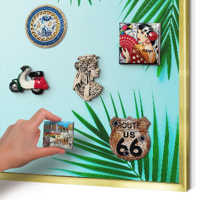 Metal magnet board with a gold frame Green leaves