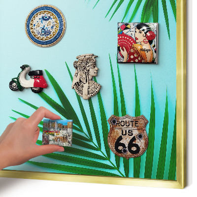 Metal magnet board with a gold frame Green leaves