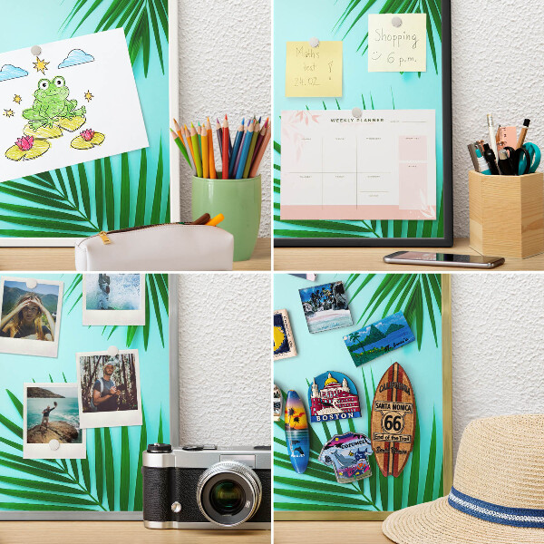 Metal magnet board with a gold frame Green leaves