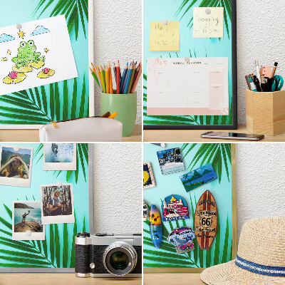 Metal magnet board with a gold frame Green leaves