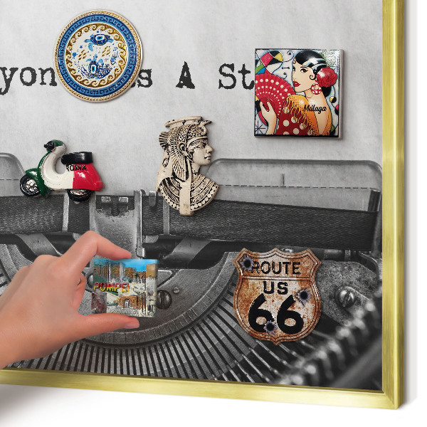 Metal magnet board with a gold frame Vintage machine