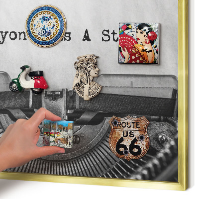 Metal magnet board with a gold frame Vintage machine