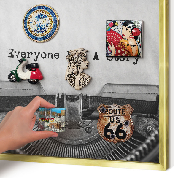 Metal magnet board with a gold frame Vintage machine