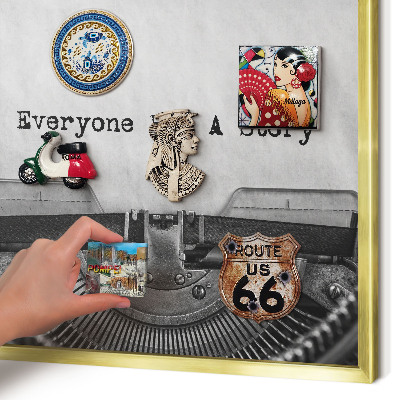 Metal magnet board with a gold frame Vintage machine