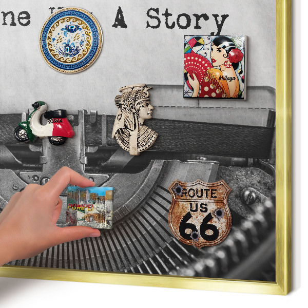 Metal magnet board with a gold frame Vintage machine
