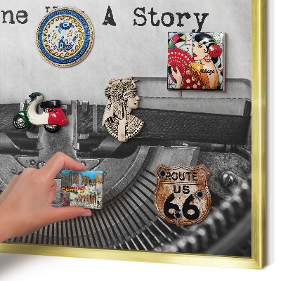 Metal magnet board with a gold frame Vintage machine