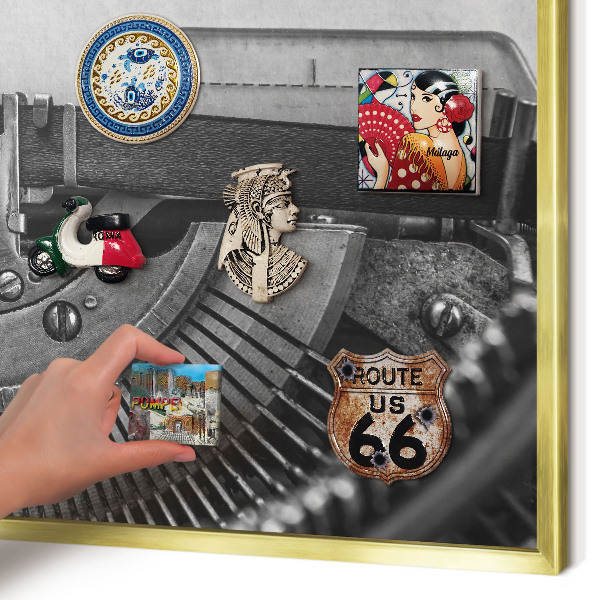 Metal magnet board with a gold frame Vintage machine