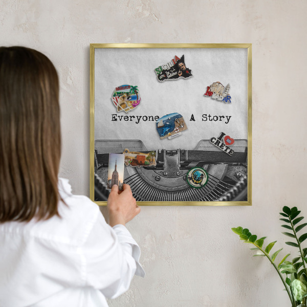 Metal magnet board with a gold frame Vintage machine