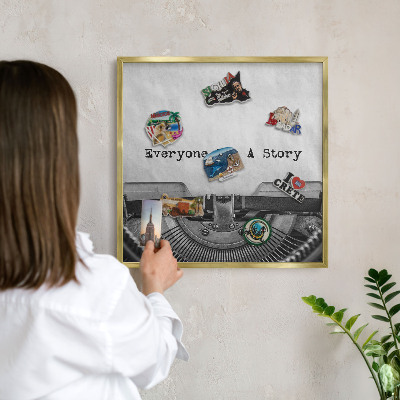 Metal magnet board with a gold frame Vintage machine