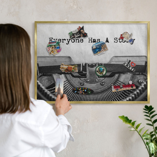 Metal magnet board with a gold frame Vintage machine