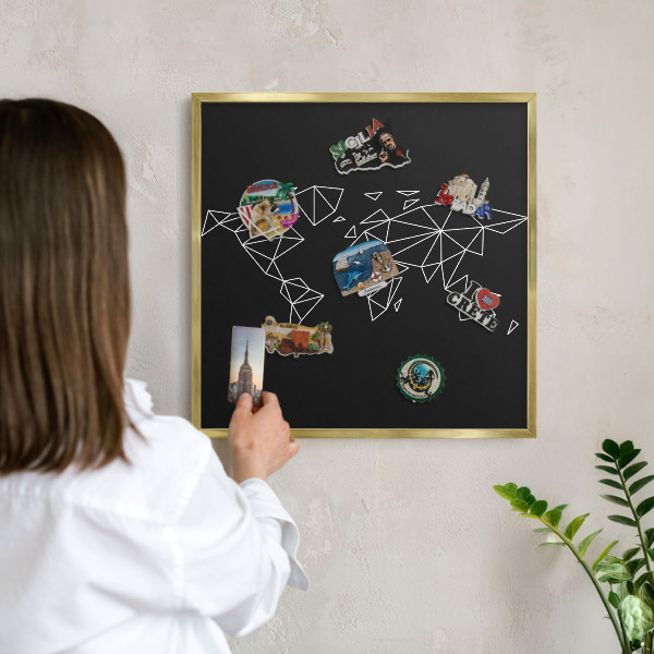 Magnetic board for magnets in a gold frame World map
