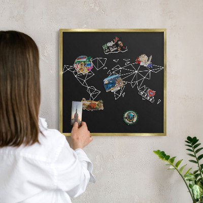 Magnetic board for magnets in a gold frame World map